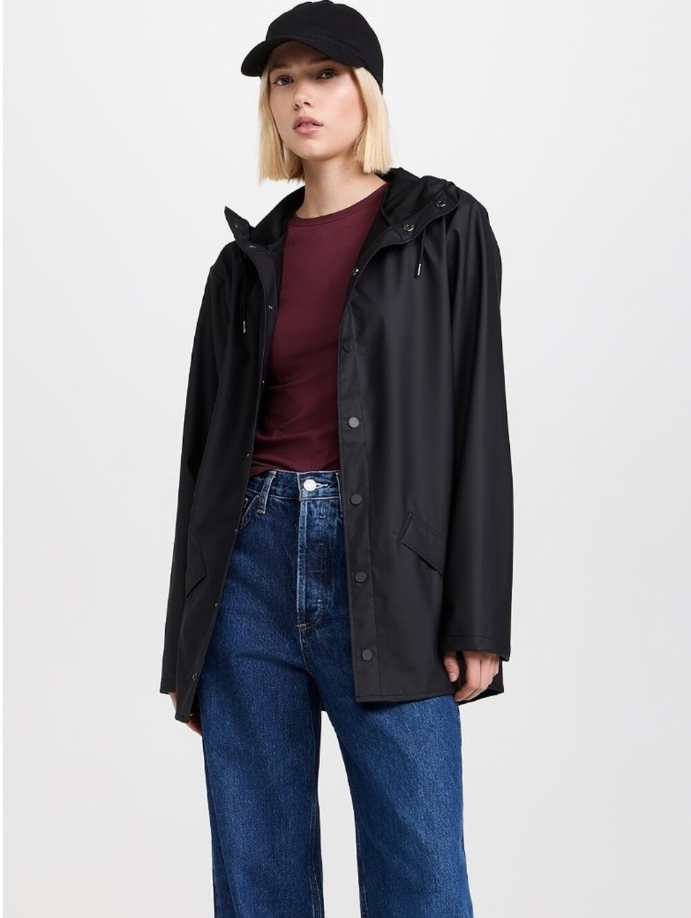 Black Hooded Rain Jacket